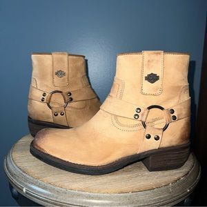 Harley-Davidson Tan Leather Harness Moto Boots